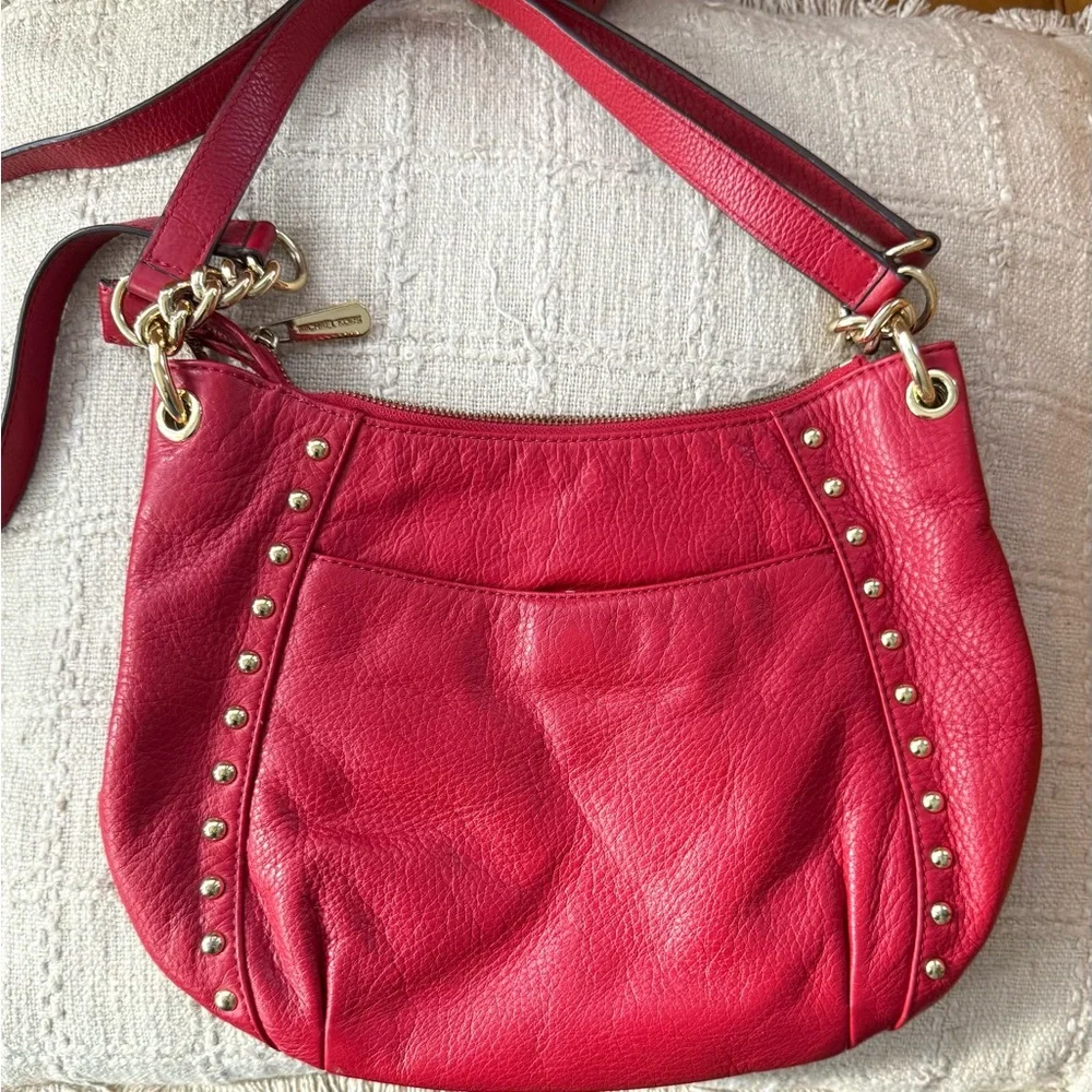 Michael Kors Red Studded Leather Shoulder and Crossbody Bag